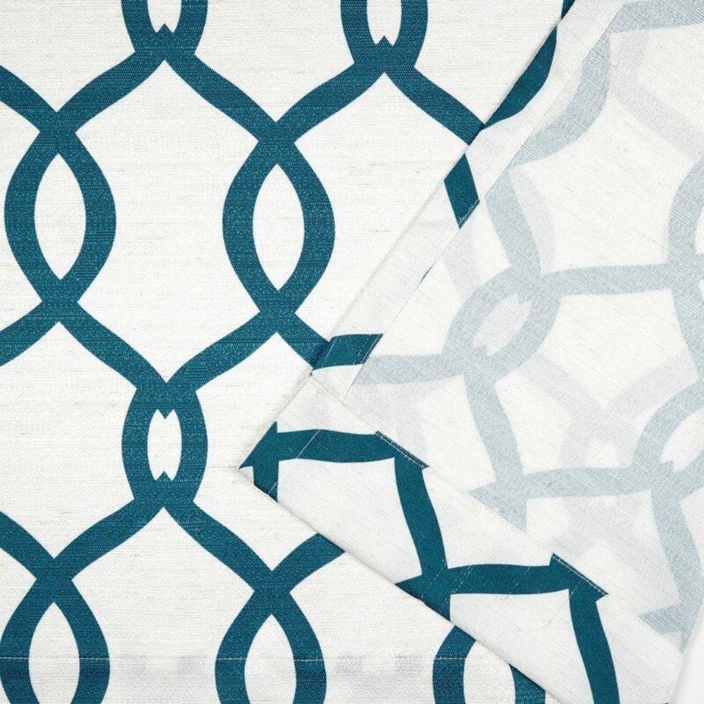 Teal/White Trellis Geometric Curtain (set of 2)